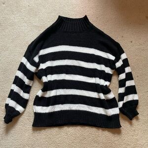 SHEIN Black and White Striped Turtleneck Sweater